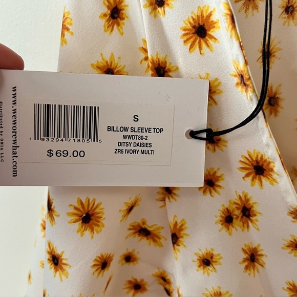 WeWoreWhat Women's Small Daisy Flower Billow Sleeve Crop Top Ivory Multi - Picture 9 of 11